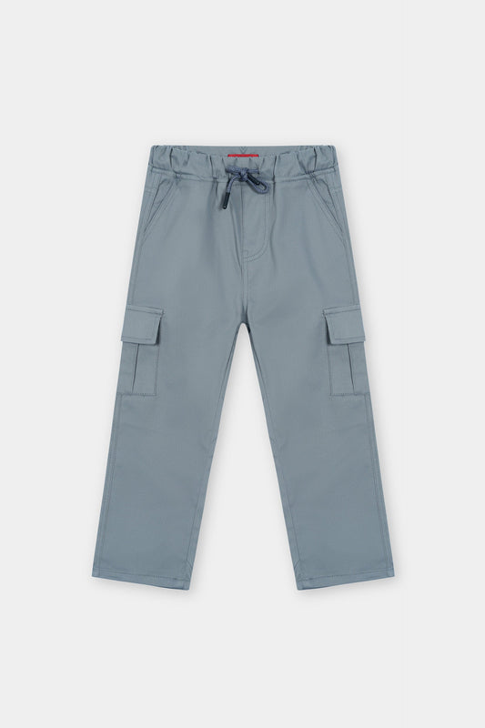 Boys Gray Cotton 6 Pocket Cargo Trouser