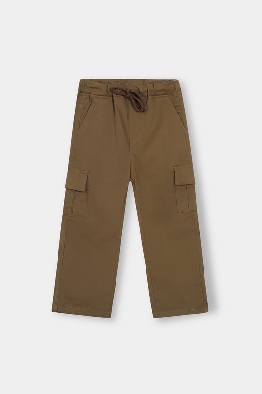 Boys Dark Brown Cotton 6 Pocket Cargo Trouser