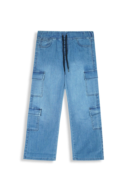 Girls Light Blue Wide Leg Eight Pocket Trouser
