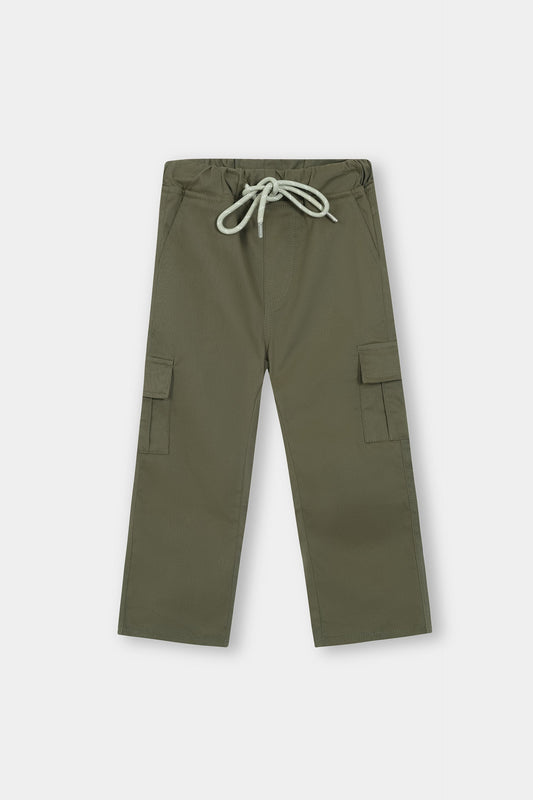 Boys Olive Green Cotton 6 Pocket Cargo Trouser