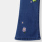 Girls Mid Blue Flare Flower Embroidered Pant