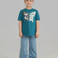 Girls Ice Blue Wide Leg Flower Embroidered Pant