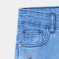 Girls Ice Blue Wide Leg Flower Embroidered Pant