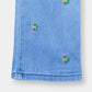 Girls Ice Blue Wide Leg Flower Embroidered Pant