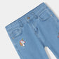 Girls Light Blue Wide Leg Unicorn Embroidered Pant
