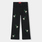 Girls Black Wide Leg Flower Embroidered Pant