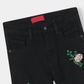 Girls Black Wide Leg Flower Embroidered Pant